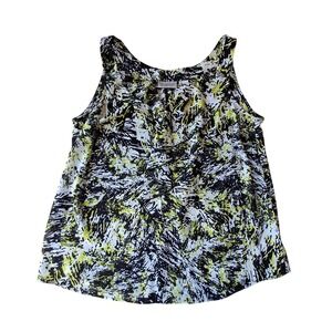 Avenue Womens 14/16 Abstract Brushstroke Ruffle V-Neck Sleeveless Blouse